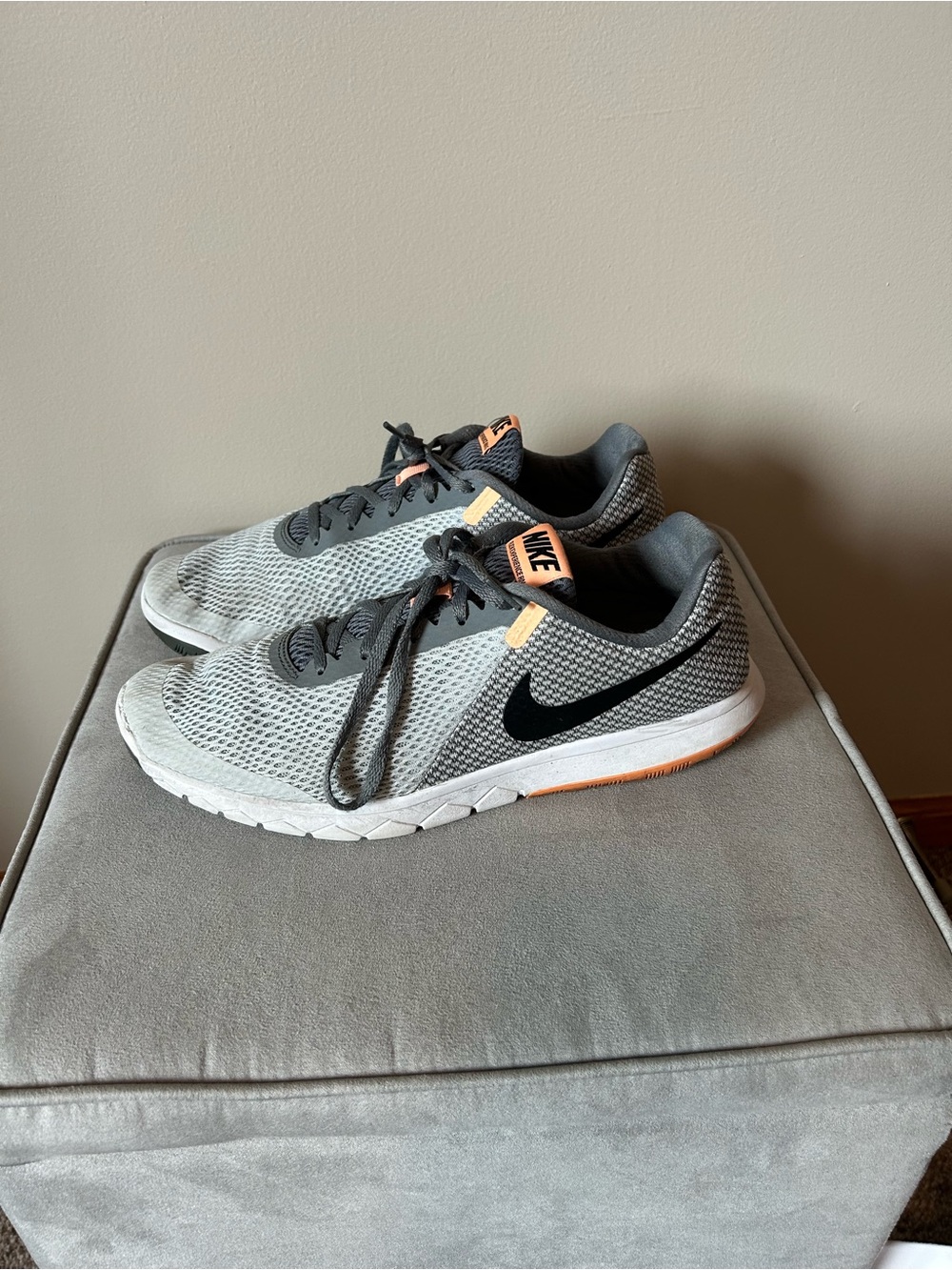 Nike women’s Gray & Black Mesh Sneakers with Orange Accents